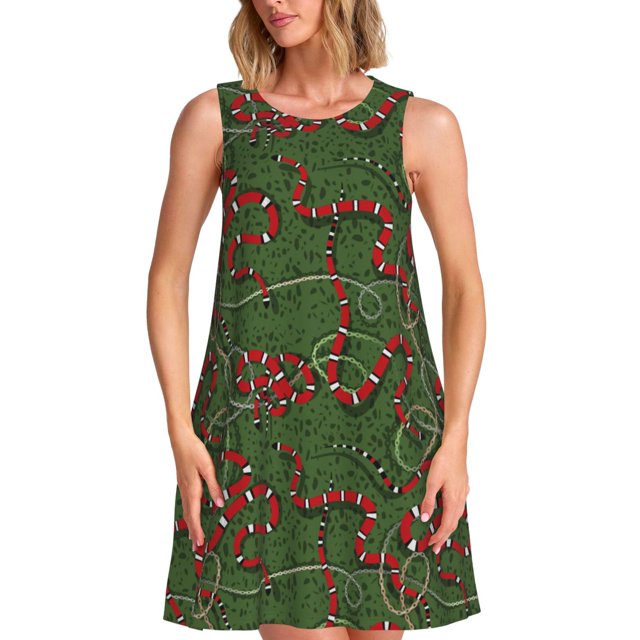 Disketp Red Snake para Vestido sin Mangas para Mujeres, Vestidos de Verano para Mujeres, Casual y Holgado para la Playa