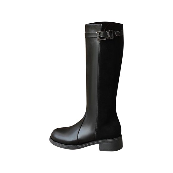 LOVZFMLL Boots for Women Mid Calf Chelsea Boots Buckle Round Toe Slip Resistant Low Block Heel Leather Fall Winter Fashion