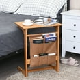 thumbnail image 3 of Gymax Bamboo Sofa Table Laptop Desk Coffee Snack End Table Bedside Table W/Storage Bag, 3 of 10