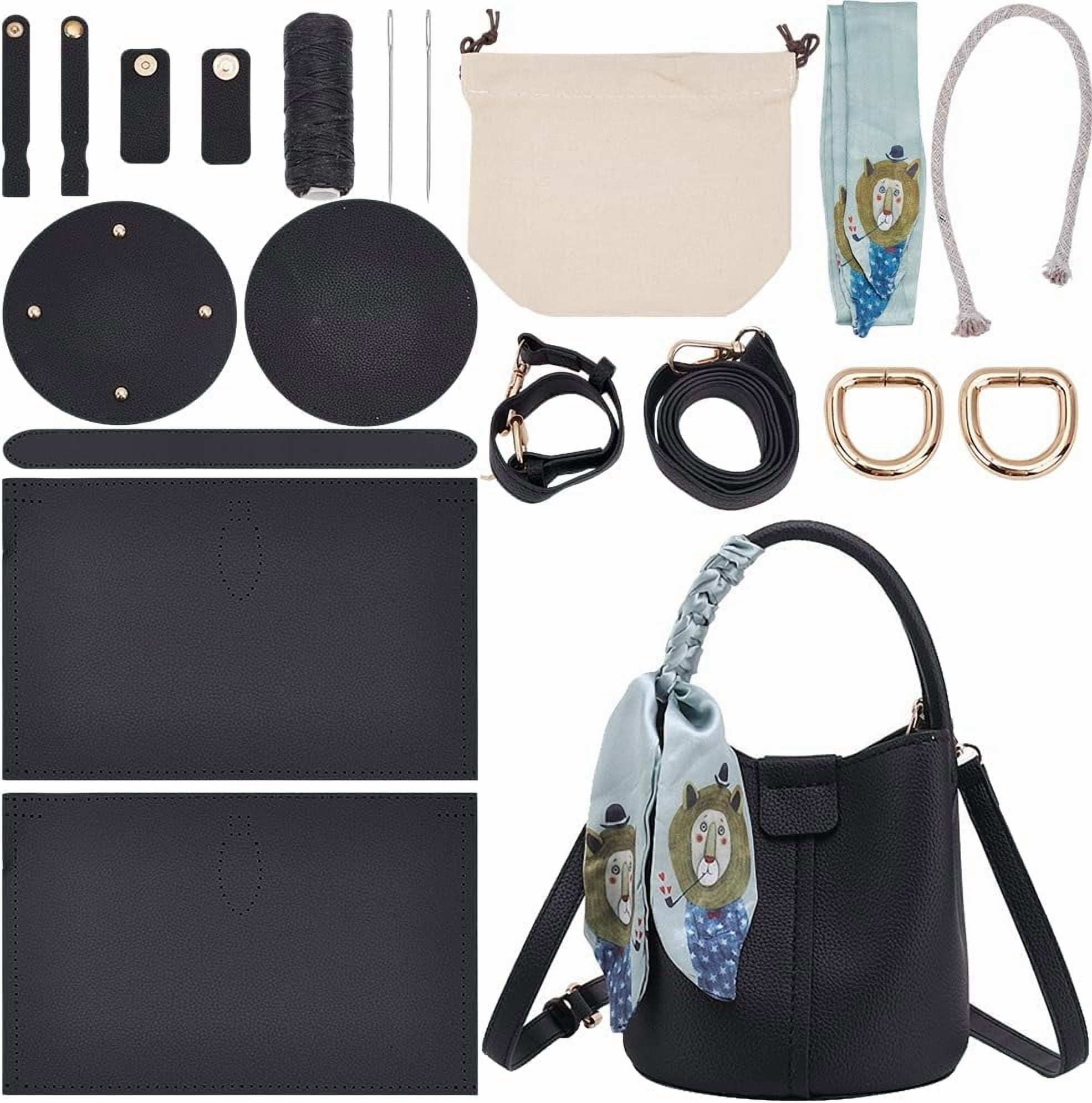 DIY Imitation Leather Bucket Bag Making Kit Crossbody Bag Handicraft Making Set for Women's Handbags Handmade Shoulder Bag Sewing Accessories for Birthday Christmas Holiday Black