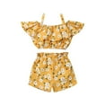 thumbnail image 4 of Newest Fashion Summer Toddler Baby Girl Clothes Off Shoulder Ruffle Sling Crop Tops Short Pants 2Pcs Outfits Clothes, 4 of 5
