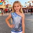 thumbnail image 2 of XIYON Girls Tank Tops Girl Glitter Performance Top Asymmetrical Shoulder Sequin Vest Stage Wear Party Outfit Classic Top 11-14 Years, 2 of 6