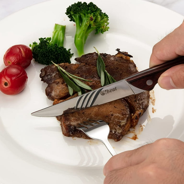 4PCS Professional Steak Knives Set with Sharp Serrated Blade and
