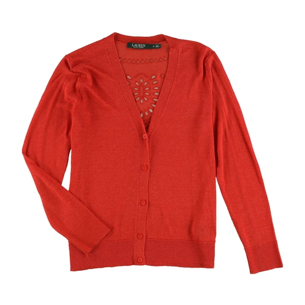 Suéter Cárdigan con Ojales en la Espalda Ralph Lauren Rojo Pequeño