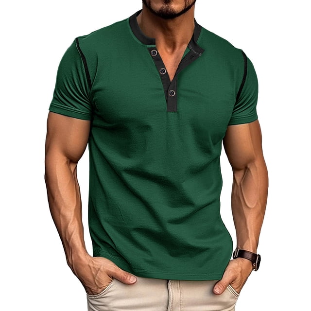 Mens Shirts Casual Summer Short Sleeve Henley Shirts Button V Neck Comfy Drop Shoulder Work Travel Tops