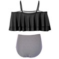 thumbnail image 3 of Women Bikini Set Two Piece Off Shoulder Ruffled Flounce Crop Bikini Top with High Waisted Black and White Stripes Printed Bottom, Fashionable and Creative Color Blending XL, 3 of 4