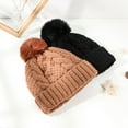 thumbnail image 4 of Eoperou Knitted Hat Pompom Handmade Thickened Plush Lining Solid Color Keep Warm Woolen Yarn Autumn Winter Women Beanie Cap for Outdoor, 4 of 8