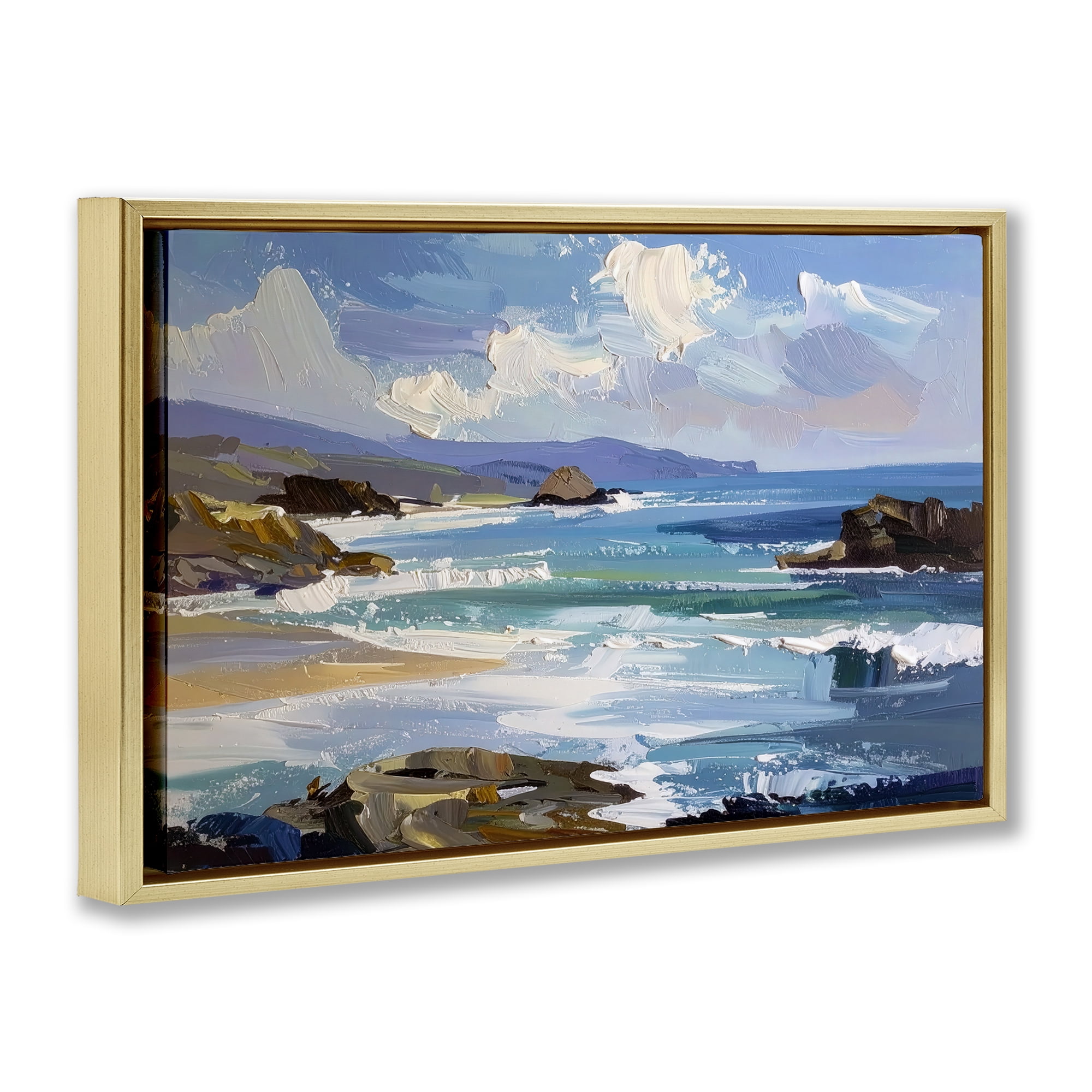 Stupell Industries From Sky To Sea Gold Framed Floater Canvas Wall Art, design by Alonza Saunders
