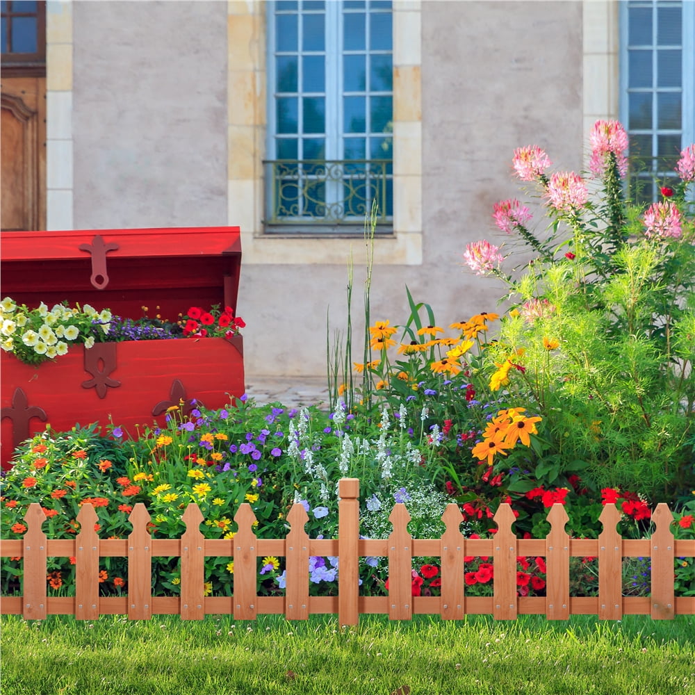 Renwick Rustic Wood Garden Picket Fence Border for Garden Decoration, Brown