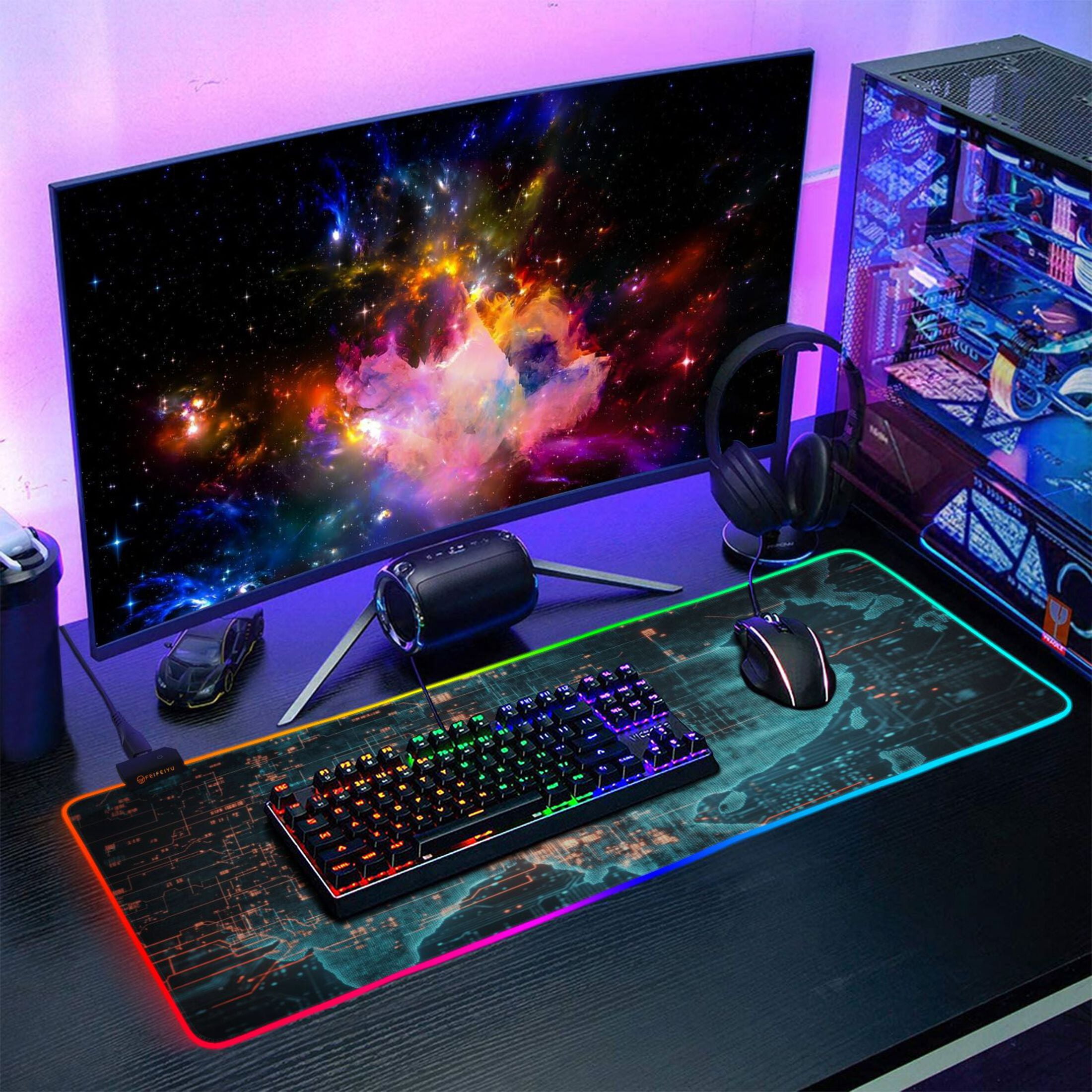 Large RGB Gaming Mouse Pad Led Glowing Mousepad Non-Slip Rubber Base 13 Light Modes 35.4x15.7 Digital Map