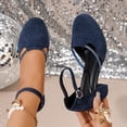 thumbnail image 6 of GERsome Womens Chunky Block Heels Closed Round Toe Ankle Strap Dress Pumps Shoes for Office Party Wedding Blue Size 6, 6 of 9