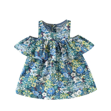 

Girls Dress Summer Beach Dresses Baby Girls 6M-3Y Sleeveless Ruffles Floral Printed Princess Dress