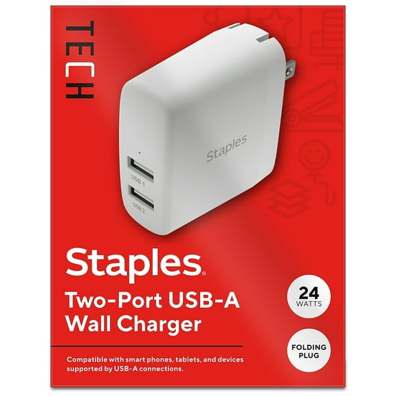 Staples TECH USB-A Wall Charger 24W White (ST62318)