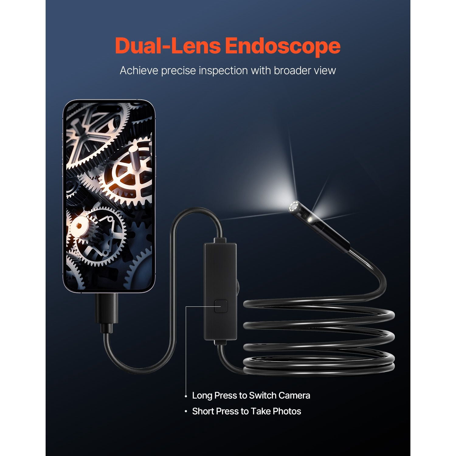 1920P HD Endoscope Camera with Dual Lens and 10FT Waterproof Cable,8+1 LED Lights,2X Zoom for Android and iOS Inspection