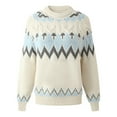 thumbnail image 5 of sususu Sweaters for Women Fair Isle Ethnic Argyle Sweaters Colorful Long Sleeve Boat Neck Pullover Jumper Top,A03-White,L, 5 of 5