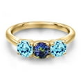 thumbnail image 3 of Gem Stone King 18K Yellow Gold Plated Silver Blue Mystic Topaz and Blue Apatite Engagement Ring for Women | 1.49 Cttw | Round 5MM | Gemstone November Birthstone | Size 9, 3 of 6