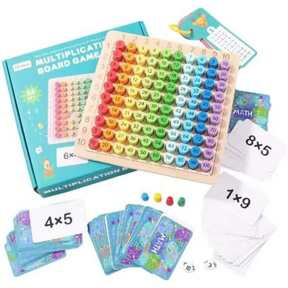 Multiplication Marathon 3 in-1 Wooden Montessori Multiplication Table Game for Toddlers, Preschool, Home School, and Middle School Students (Including Game Instructions)