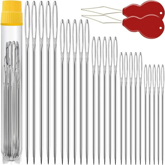 Large Eye Needles for Hand Sewing, 50-Pack Premium Embroidery Needles with Needle Threaders, Assorted Sizes for Easy Threading, Sewing Supplies for Crafting