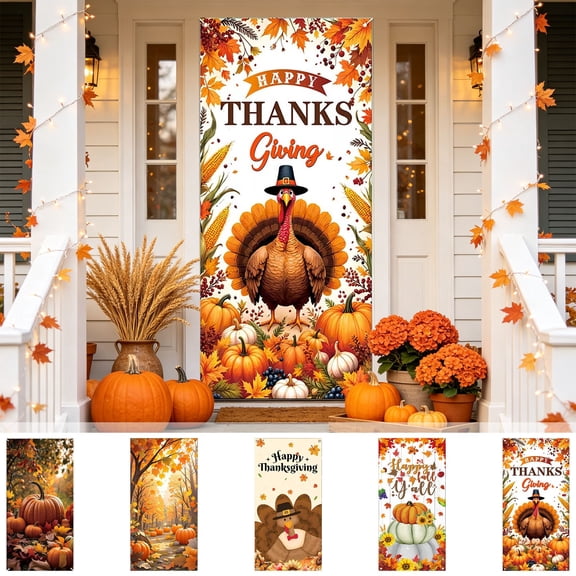 Thanksgiving Door Banner 35.43x70.87in, Vertical Door Banner, Porch Decor Display, C