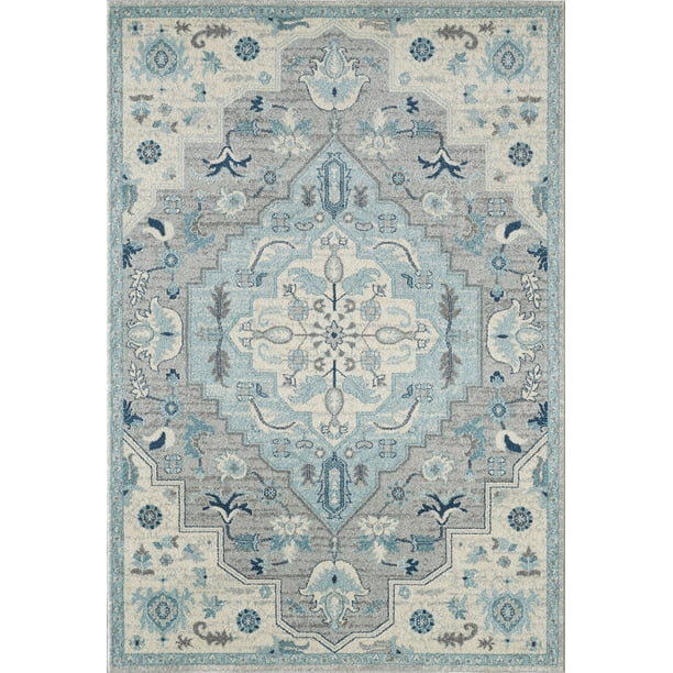 abani vintage pattern plush large area rug 8x10 light grey blue