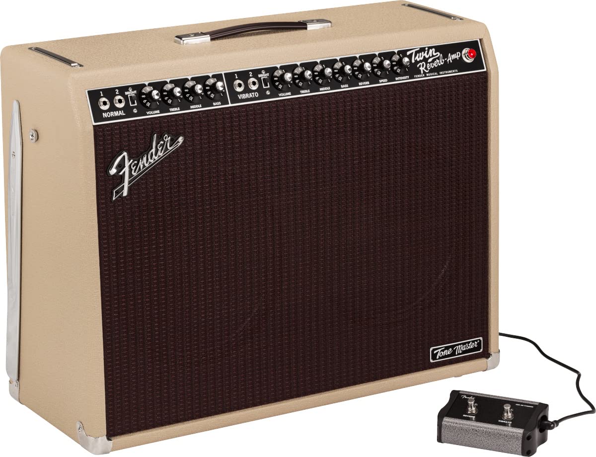 Fender Tone Master Twin Reverb 2x12-Inch 200-Watt Guitar Combo Amplifier Bundle with Instrument Cable, Amperstand Guitar Cradle, Tuner, and 24-Pack Picks
