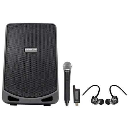 Samson Expedition XP106W 6" Portable Powered PA DJ Speaker+Mic+Mackie Earbuds