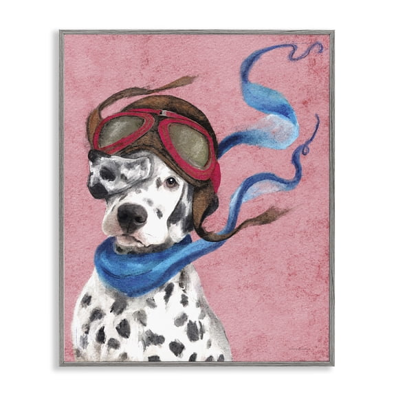 Stupell Industries Contemporary Dalmatian Pilot Gray Framed Giclee Art, 24 x 30, by Kamdon Kreations