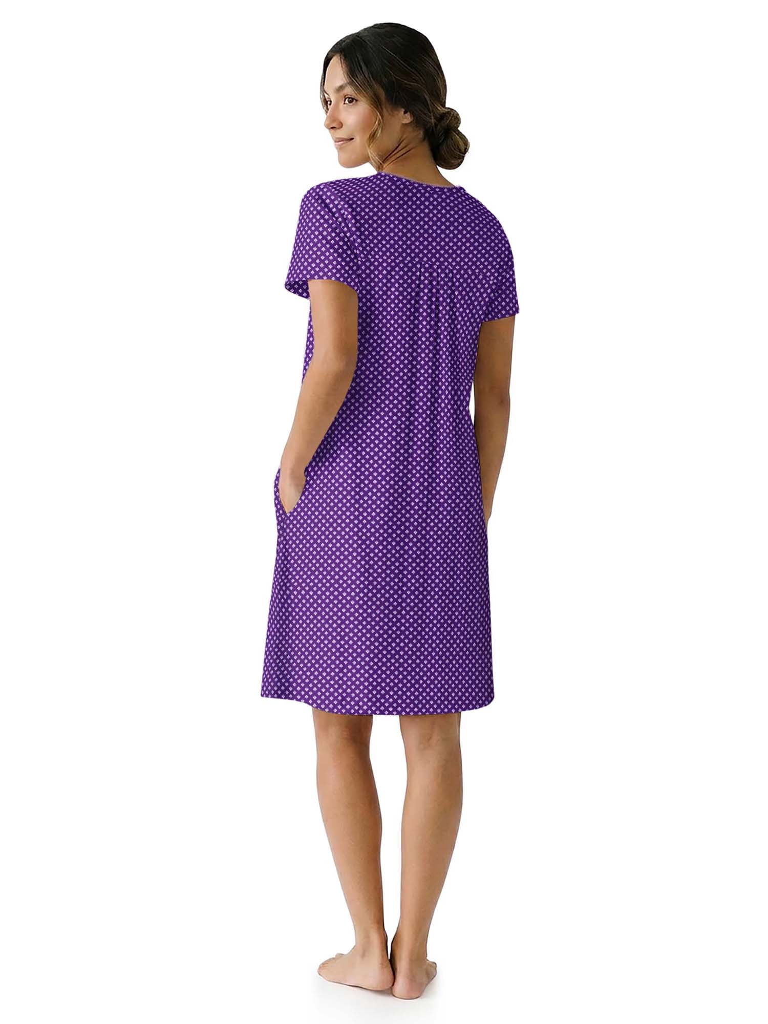 Aria Women’s Short Sleeve Split Neck Sweater Knit Nightgown, Sizes XS-5X