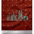 thumbnail image 1 of Soimoi Red Rayon Fabric Dot & Sketch Monuments Architectural Print Fabric by the Yard 42 Inch Wide, 1 of 1