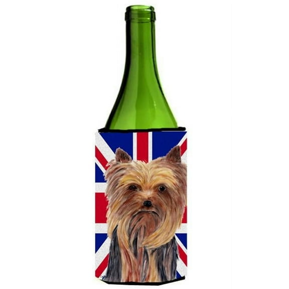 Yorkie With English Union Jack British Flag Wine bottle sleeve Hugger - 24 Oz.