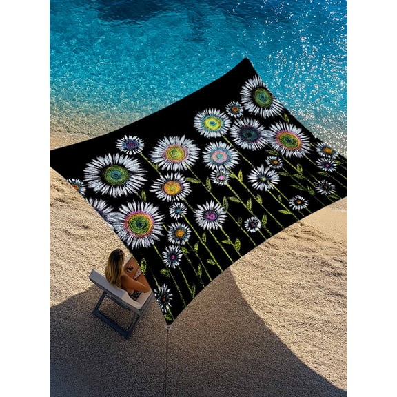 Outdoor Sun Shade Sail 6.5'x10', Boho White Daisy Patio Beach Shade Canopy Cloth Waterproof, Modern Abstract Art Botanical Floral TearResistant & UV Protection Sun Sail for Backyard Garden Deck