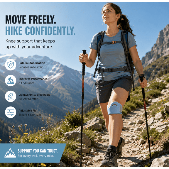 Adjustable Knee Support Strap Pair, Lightweight Patella Stabilizer with Hook and Loop Fit, Under Kneecap Band for Running, Hiking, Gym Training, Walking, Cycling, and Daily Exercise, Light Blue