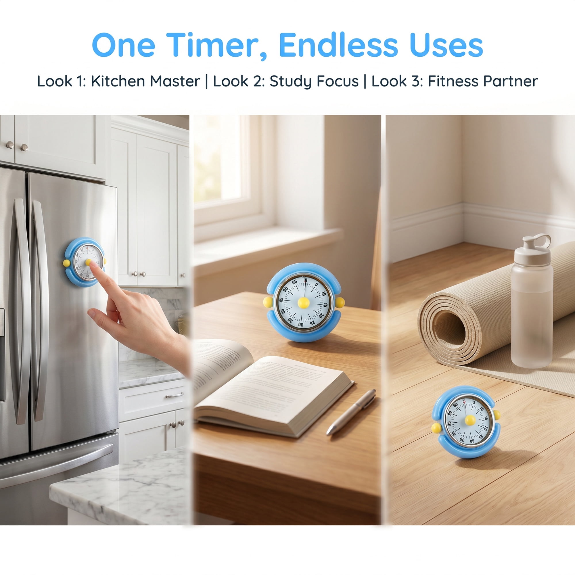 Unique Bargains Durable Loud Alarm Clock Magnetic Backing Timer Blue