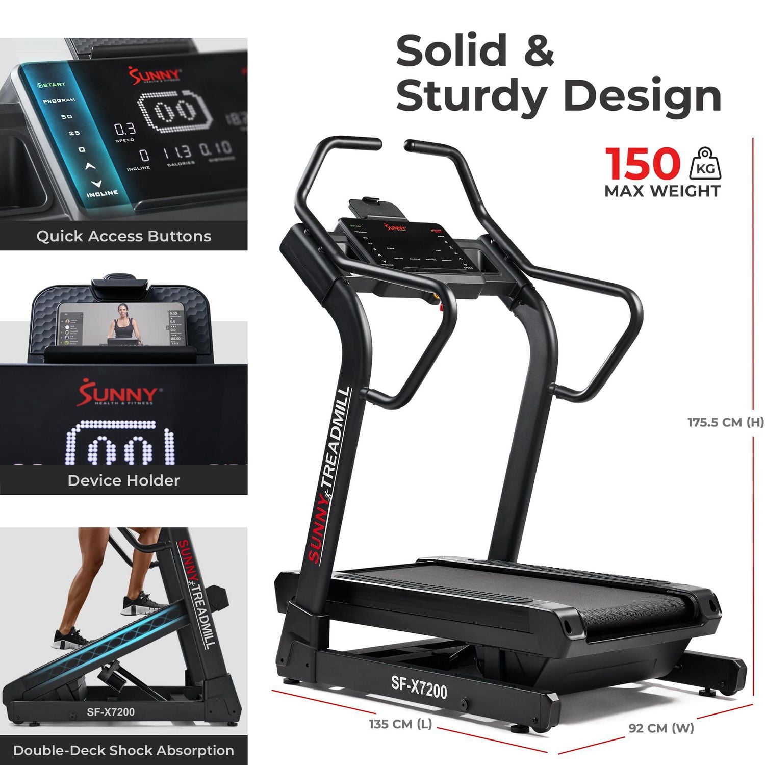 Sunny Health & Fitness Premium Extreme Incline Decline Treadmill, Training Up/ Down Hill Simulator - SF-X7200