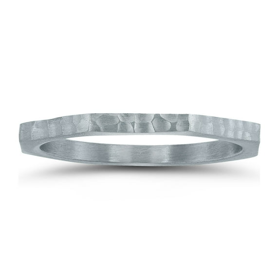 SZUL Women's Thin 1.5MM Eight Sided Octagon Hammered Finish Wedding Band in 14K White Gold