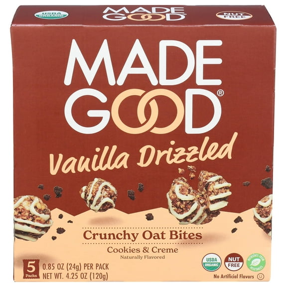 MadeGood Vanilla Drizzled Crunchy Oat Bites Cookies and Creme, 4.25 oz