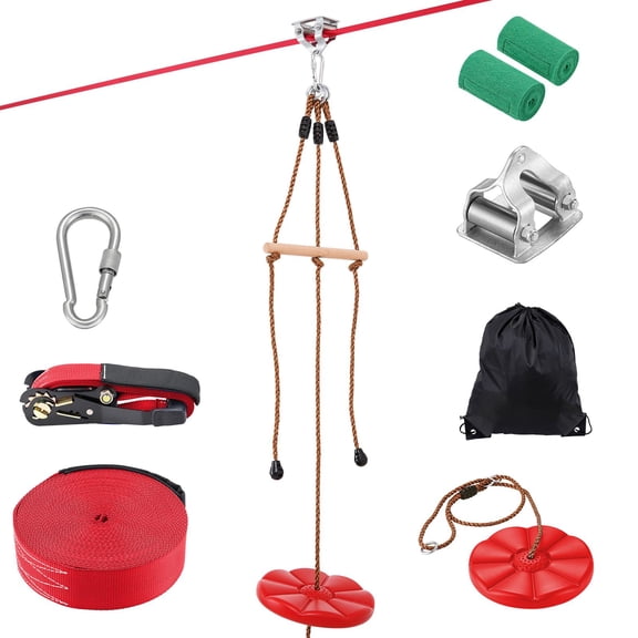 65 ft Heavy Duty Zipline Kit for Backyard, 500 lb Capacity Quick Setup Outdoor Zipline with Safety Harness for &Adults