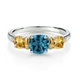 thumbnail image 2 of Gem Stone King 1.80 Ct London Blue Topaz Yellow Citrine 925 Silver and 10K Yellow Gold Diamond 3-Stone Ring (Size 9), 2 of 3