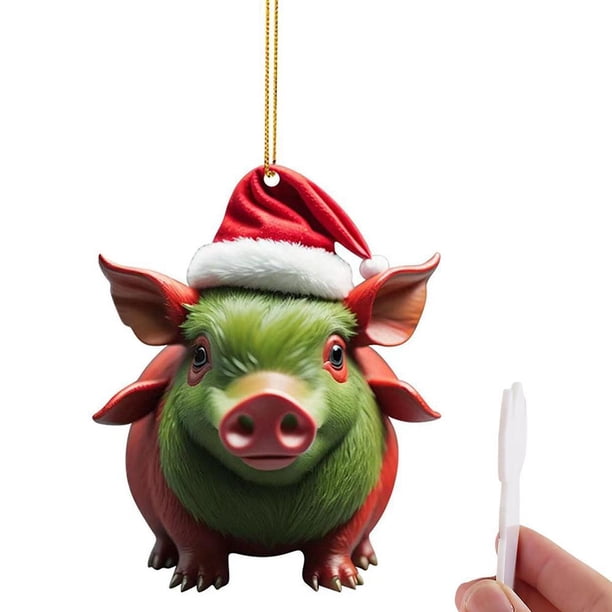 Ruifaya Adornos navideños divertidos de acrílico 2D para Navidad Adornos para árbol de Navidad con forma de cerdo