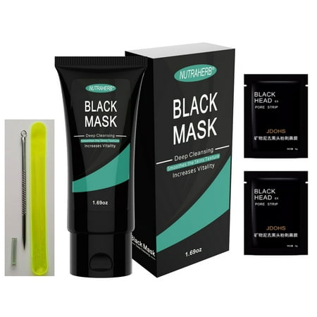 2 Blackhead Remover Strips + 1 Charcoal Mask + 1 Extractor Tool Great Deep Cleansing Purifying Charcoal Peel Off Face Mask for Blackheads, Pimples, Clogged Pores, Whitehead, Blemish, Acne Treatment
