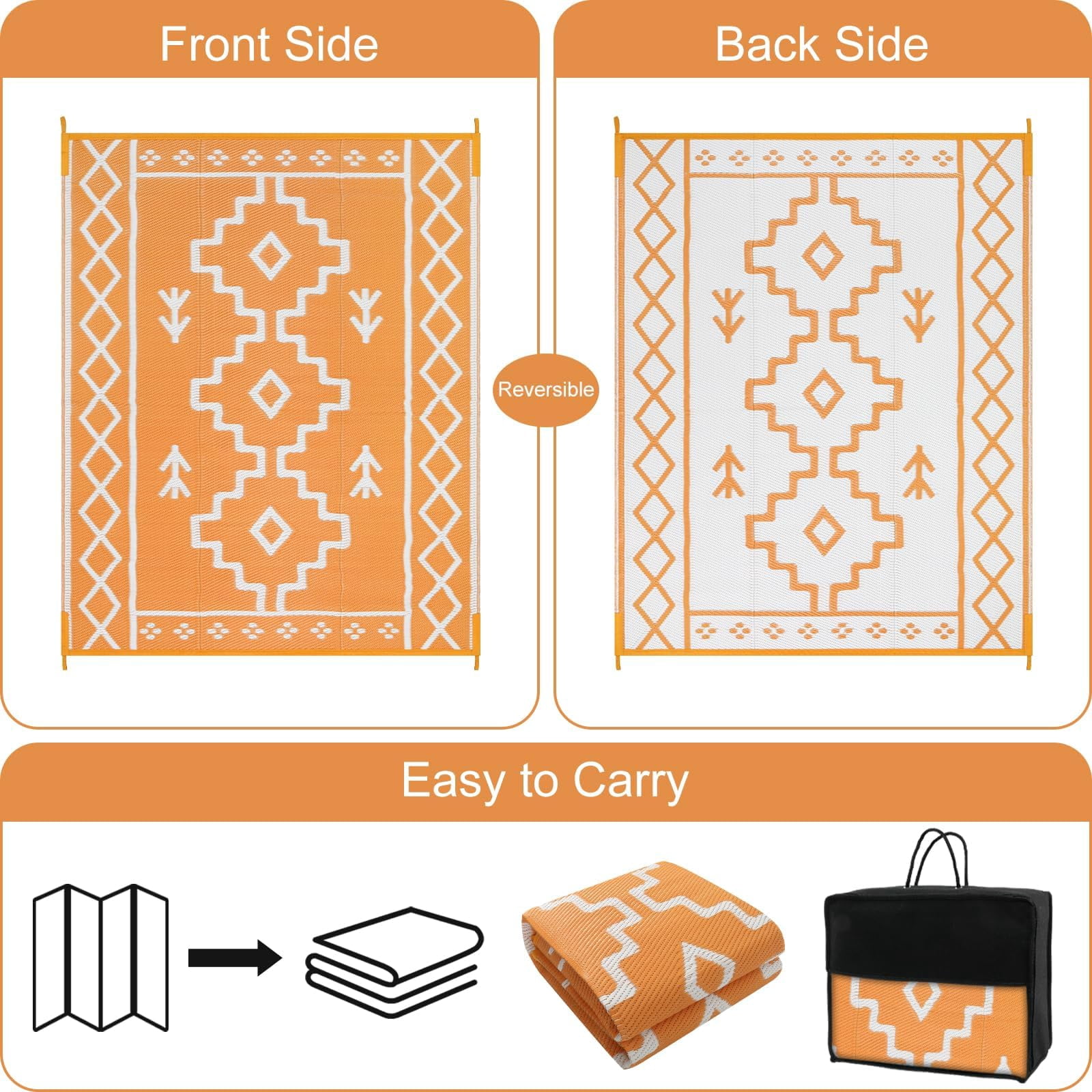 Wonnitar 6x9 Outdoor Rug Waterproof, Plastic Straw Rugs for Outside, Large Portable RV Outdoor Carpet, Orange Boho Rug for Picnic Garden Patio