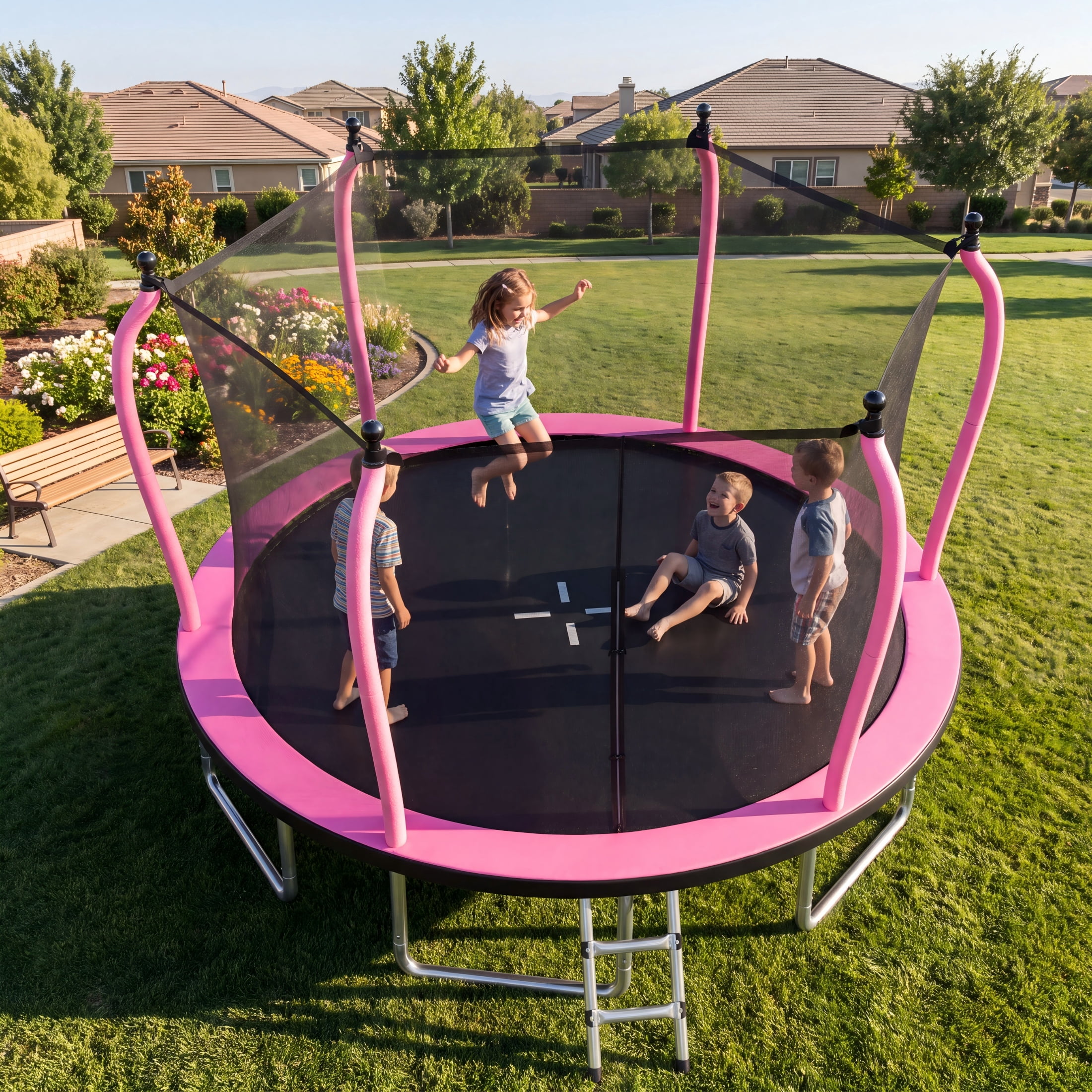 EUROCO 14FT Premium Trampoline with UV-Resistant Safety Enclosure and Ladder, 1200LBS Capacity Round Backyard Bouncer for Kids and Adults