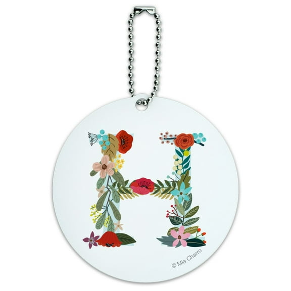 Letter H Floral Monogram Initial Round Luggage ID Tag Card Suitcase Carry-On