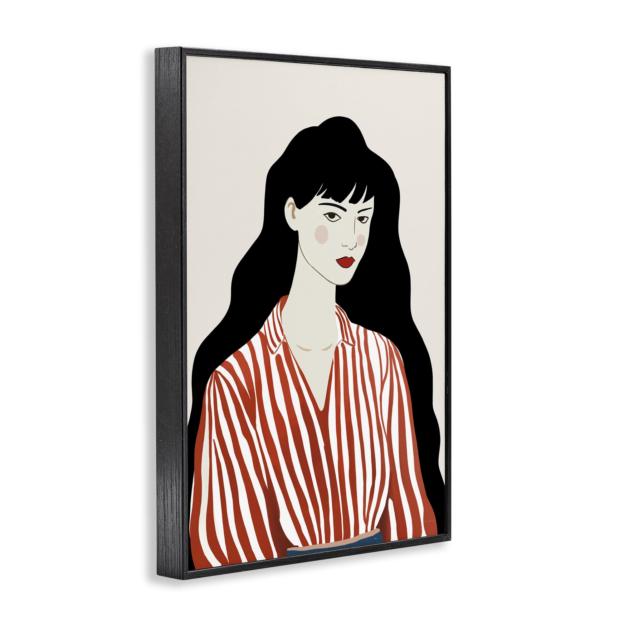 Stupell Industries Woman in Striped Blouse Black Framed Giclee Art, design by Omar Escalante