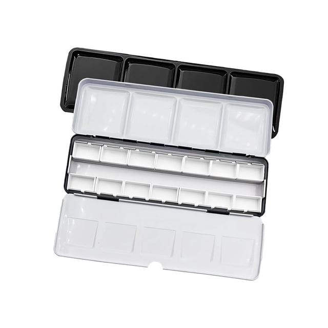 Paleta de acuarela vacía, bandeja de pintura, con bandejas, caja de pinturas, estuche de pintura para bricolaje, acuarela, óleos, mezcla de colores, 14 sartenes completas
