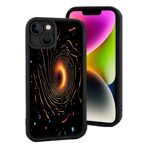 Vibrant Swirling Vortex Design iPhone 15 Case - Lightweight Yellowing Resistant Bright Orange & Yellow on Black Background