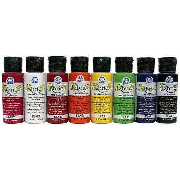FolkArt Brush on Fabric Paint Beginner Set, 2 fl oz, 8 Colors