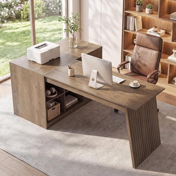 Tribesigns 66-Inch L Shaped Desk, Executive Office Desk with File Cabinet and Shelves for Home Office