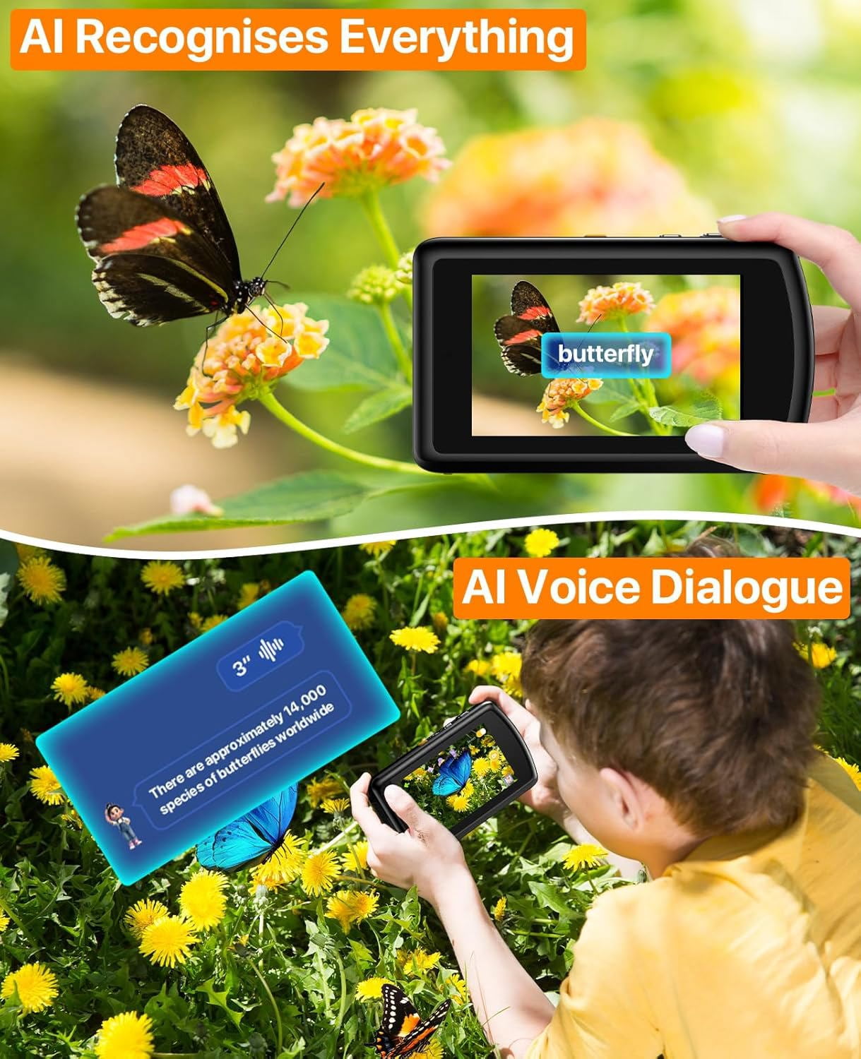 AI Smart Digital Camera WiFi Autofocu Dual Lens Point and Shoot Camera with 3.6" Touchscreen Smart Effects,Beauty & AR Filters with 32GB Card for Boys Girls Kids
