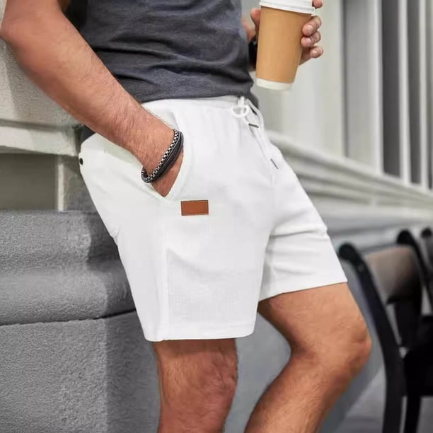 WILLBEST Pantalones Cortos Waffler de Color Liso para Hombre, Deportivos y Casuales, de 3 Puntos